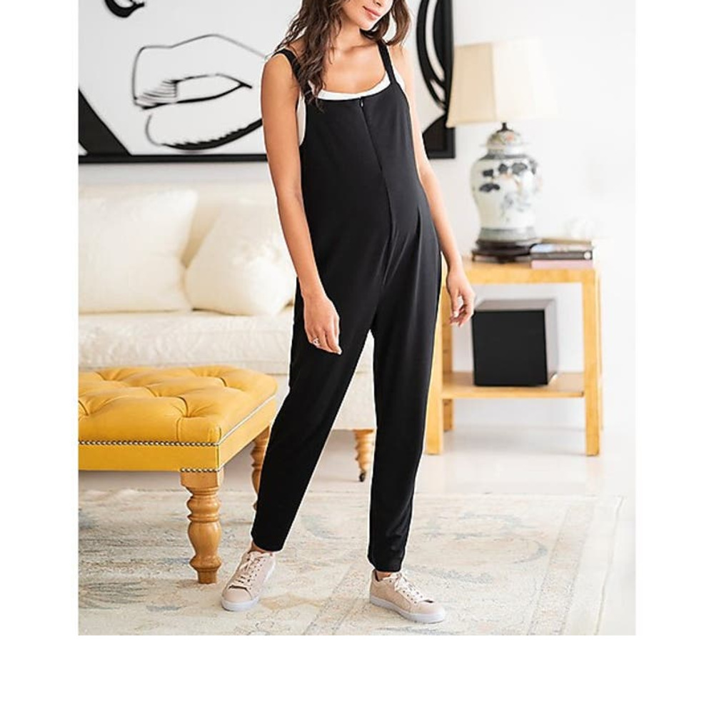 SERAPHINE Maternity & Nursing Jersey Black Dungarees Overalls Jumper Size 8